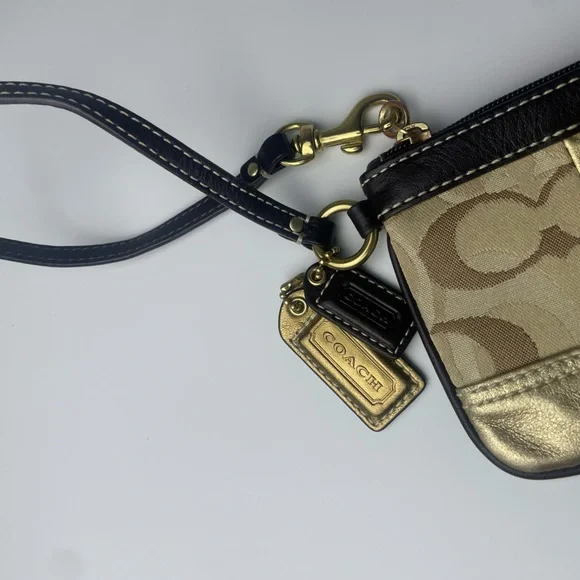 Coach Signature Gold Patchwork Y2K Wristlet - Picture 3 of 12